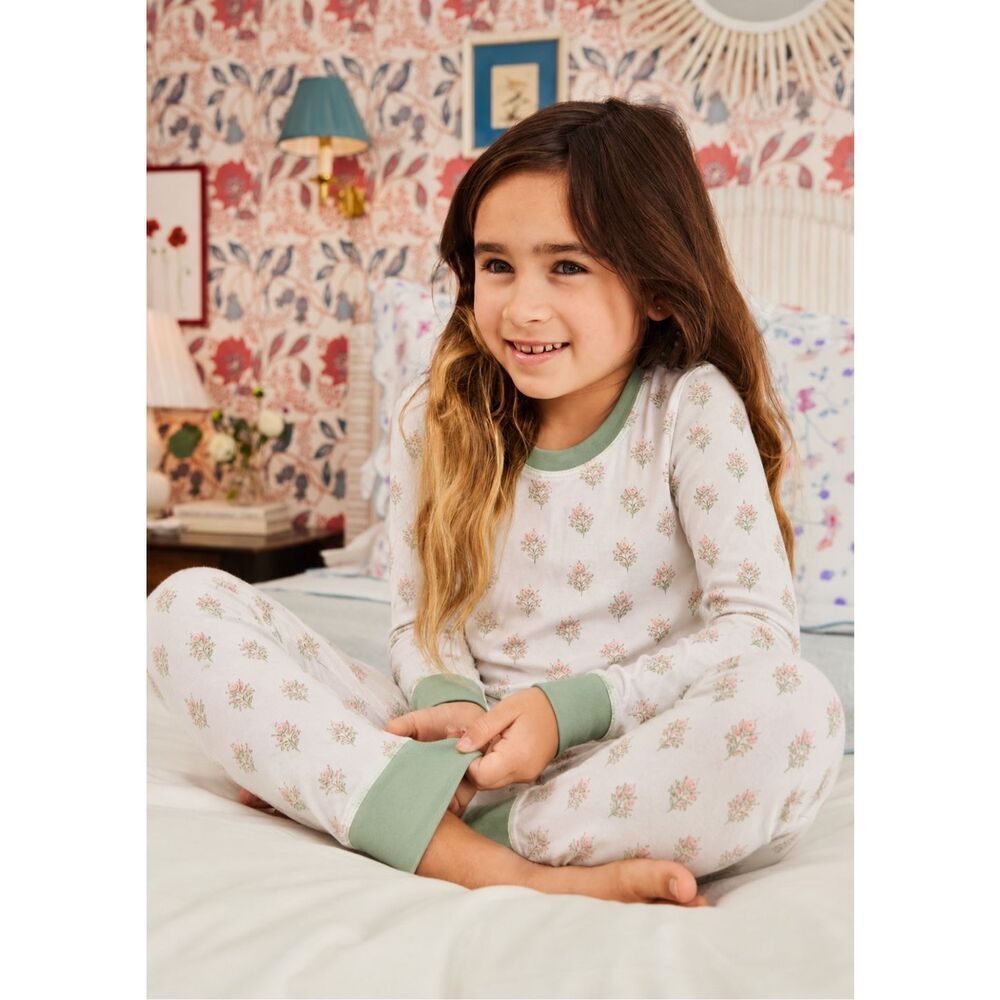 Lake Girls Floral pima cotton Pajama Set | Pink Rosebud Print Sleepwear | hill h